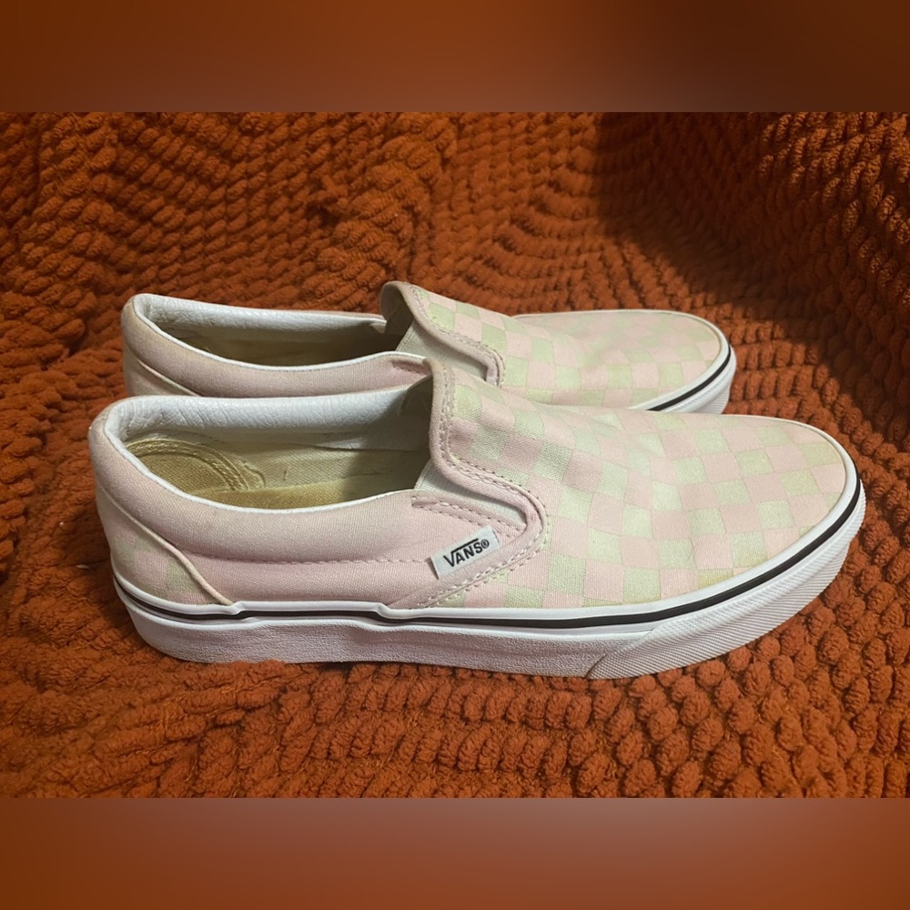 Vans classic pink and white checkered board slip on shoes Womens 8.5
